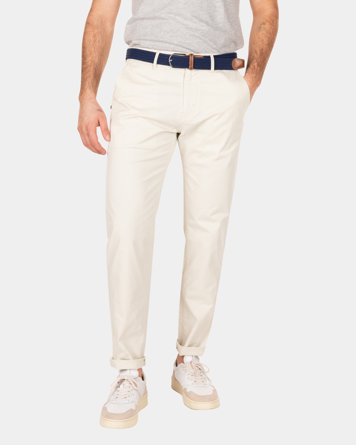 Katoenen chino met stretch - Cream