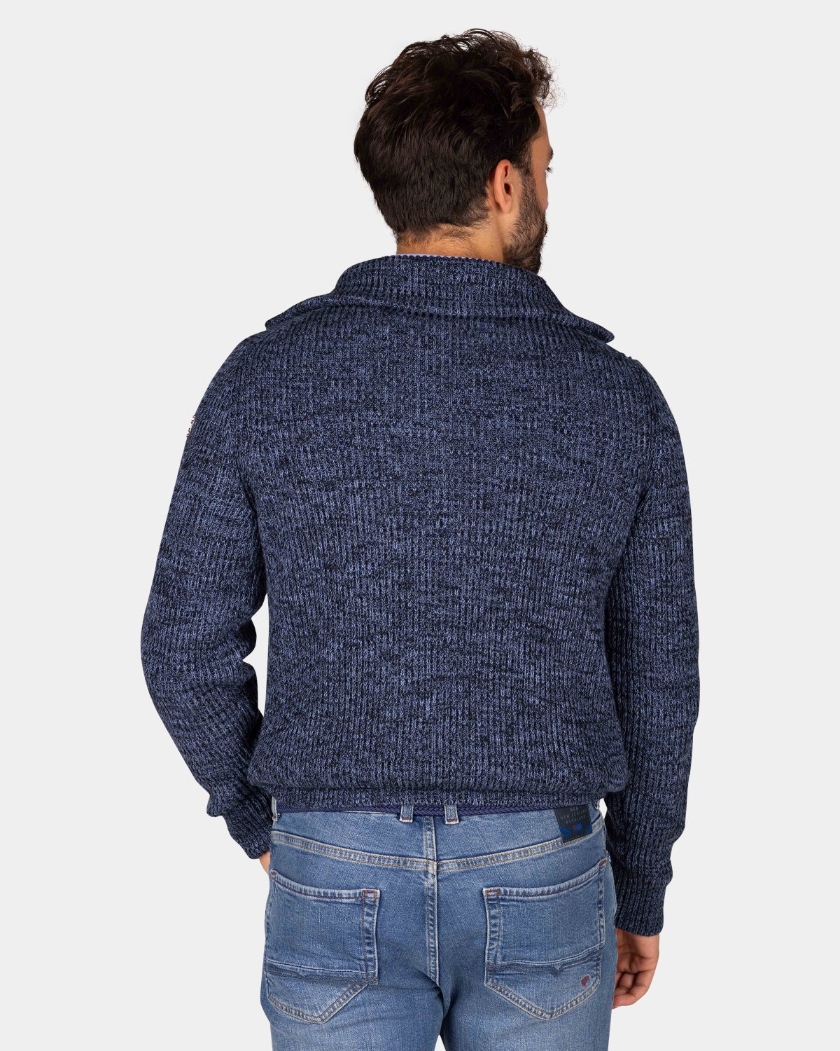 Katoenen navy gebreide trui met halve rits  - Winter Navy