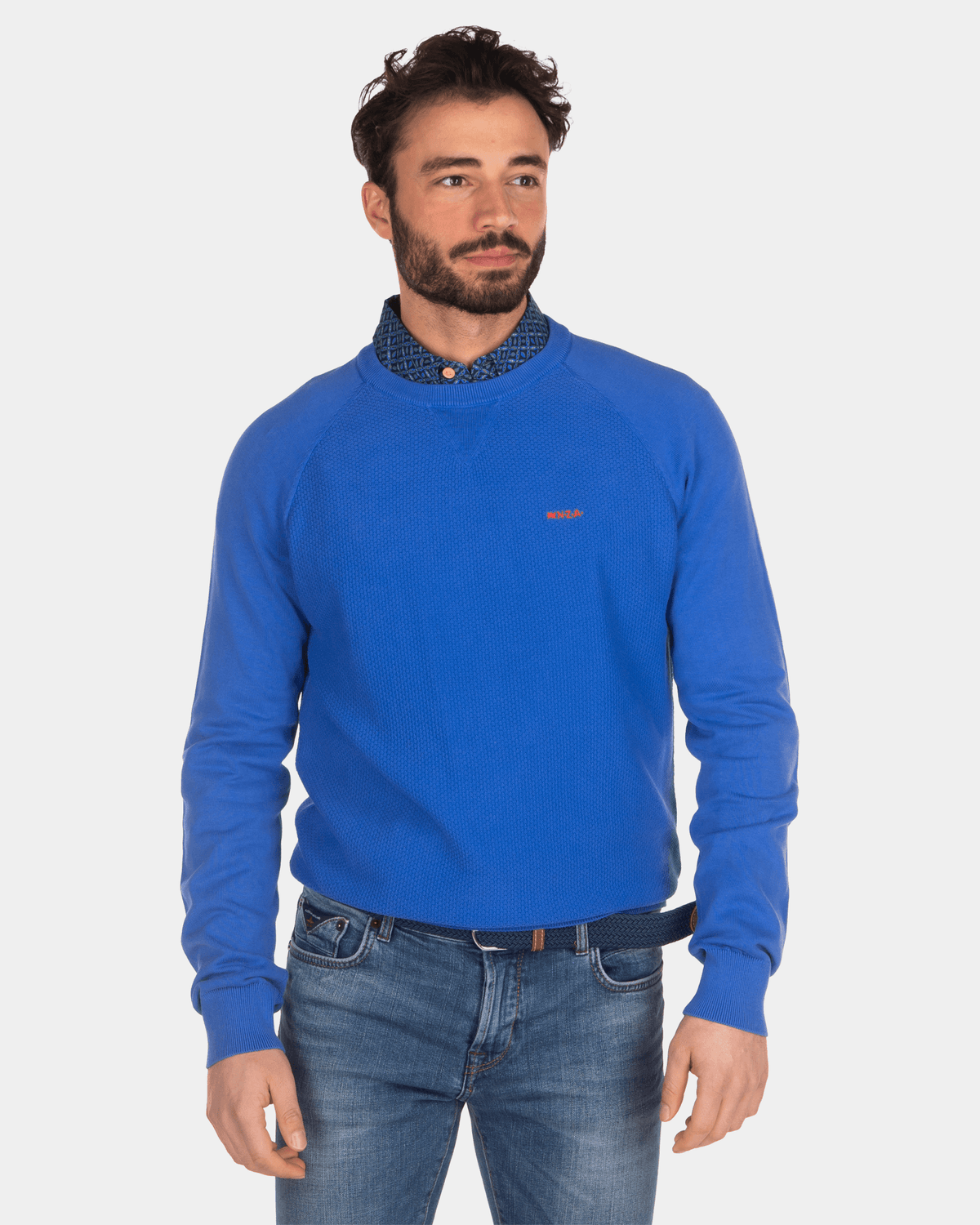 Einfarbiger Baumwollpullover mit Rundhalsausschnitt - Intense Cobalt