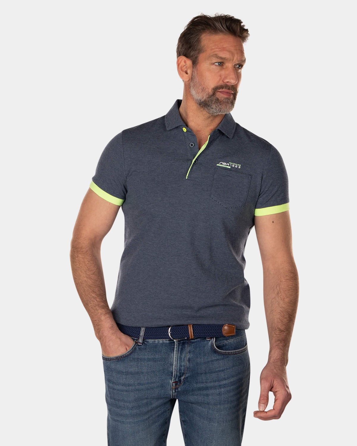 Polo de rayas de algodón y poliéster - High Summer Navy