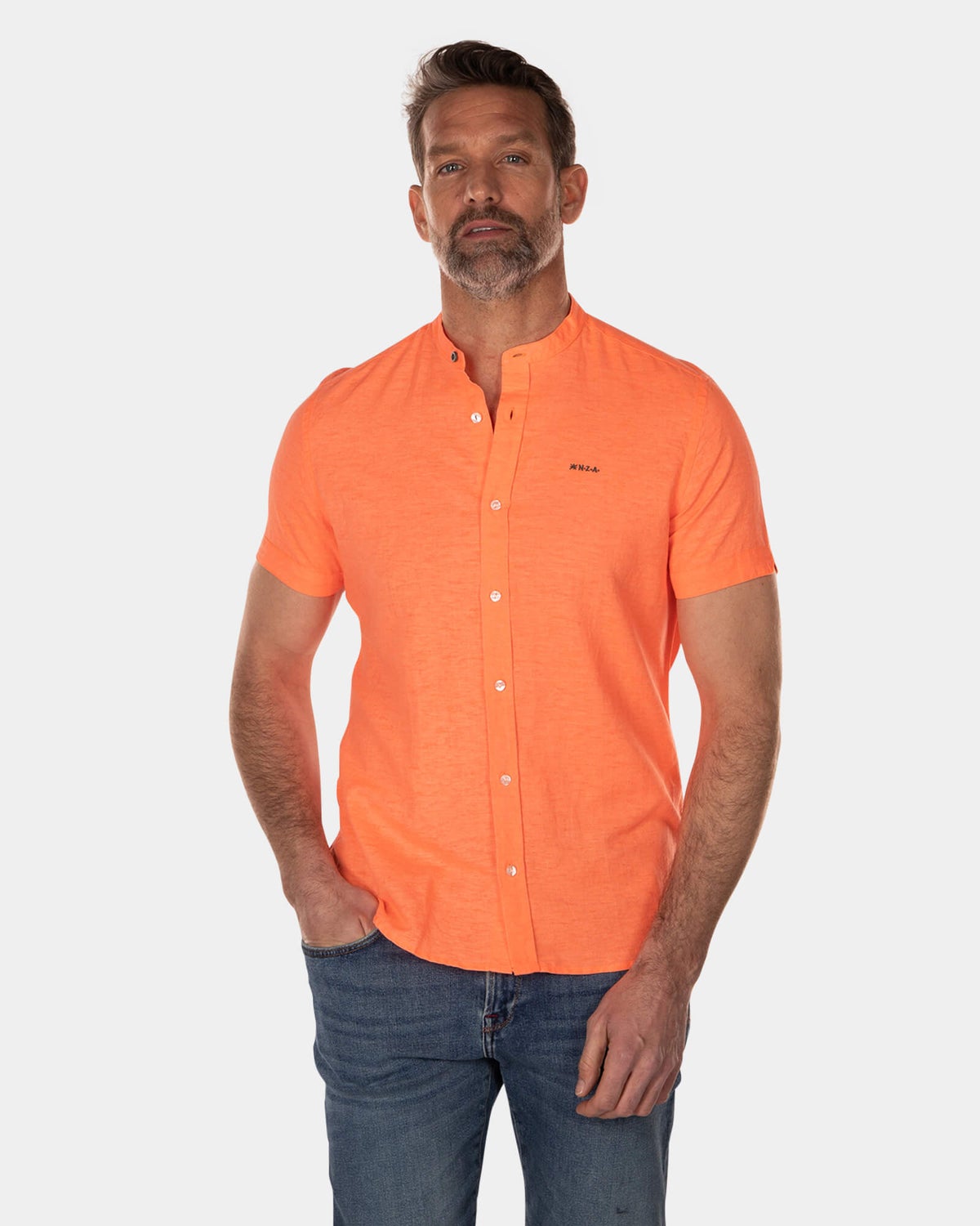 Schlichtes, kragenloses Hemd mit kurzen Ärmeln - High Summer Orange