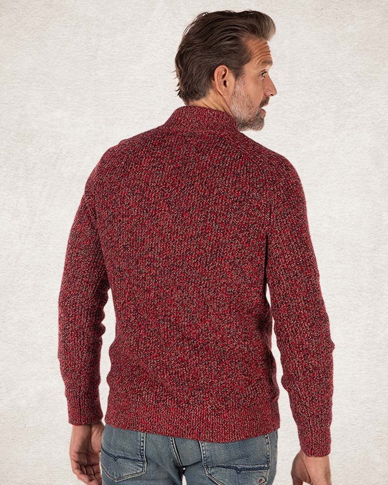 Einfarbiger Baumwollpullover mit halbem Reißverschluss - Carmine red