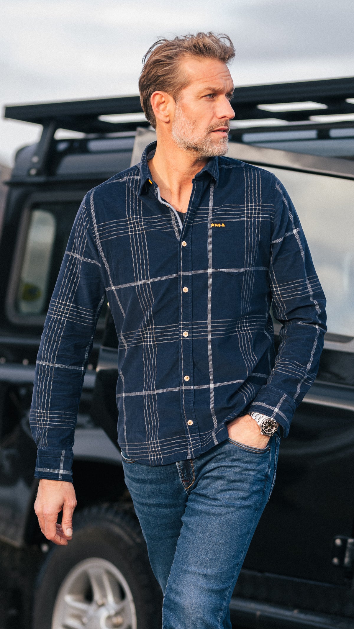 Corduroy dark blue checkered shirt - Winter Navy