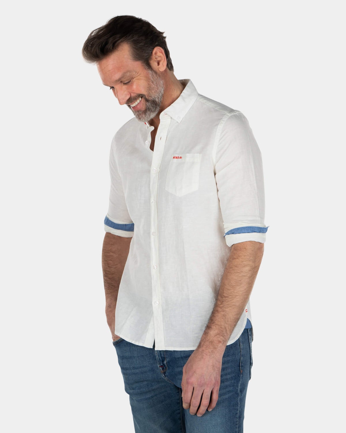 Camisa de lino de color liso - Cream