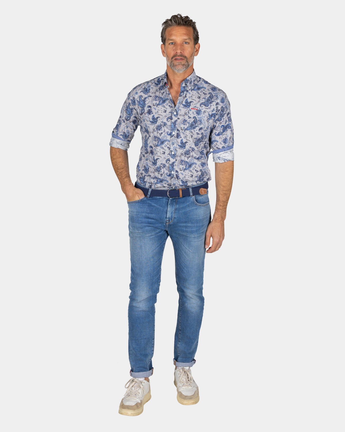 Chemise grise avec imprimé feuille bleu - Brave Blue