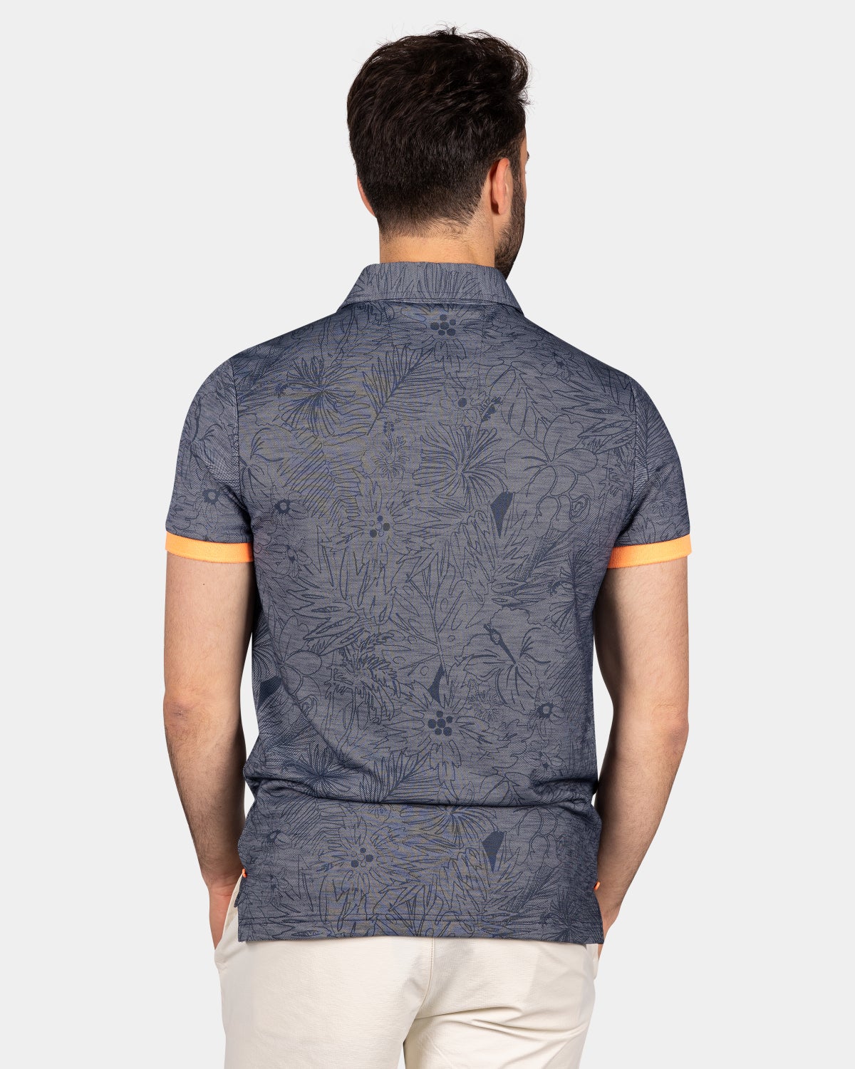 Lyocell polo met lichte bloemenprint - Ocean Navy