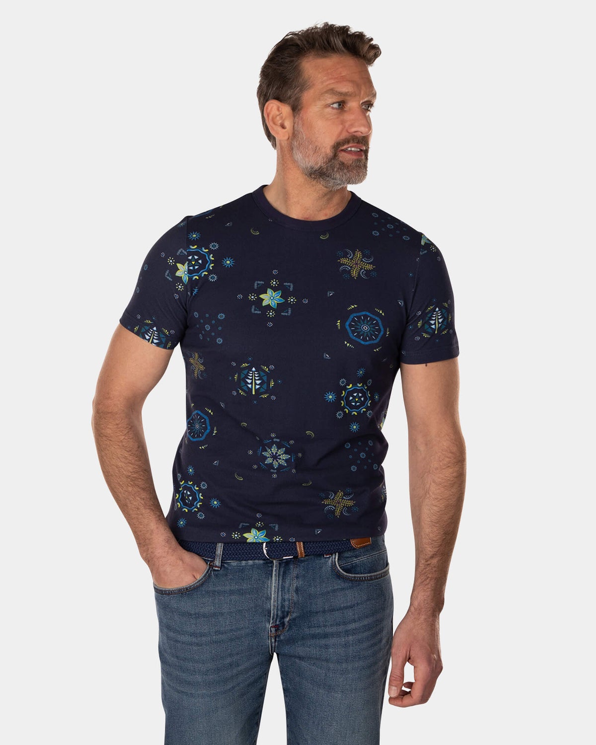 T-shirt en coton avec imprimé bleu foncé - High Summer Navy