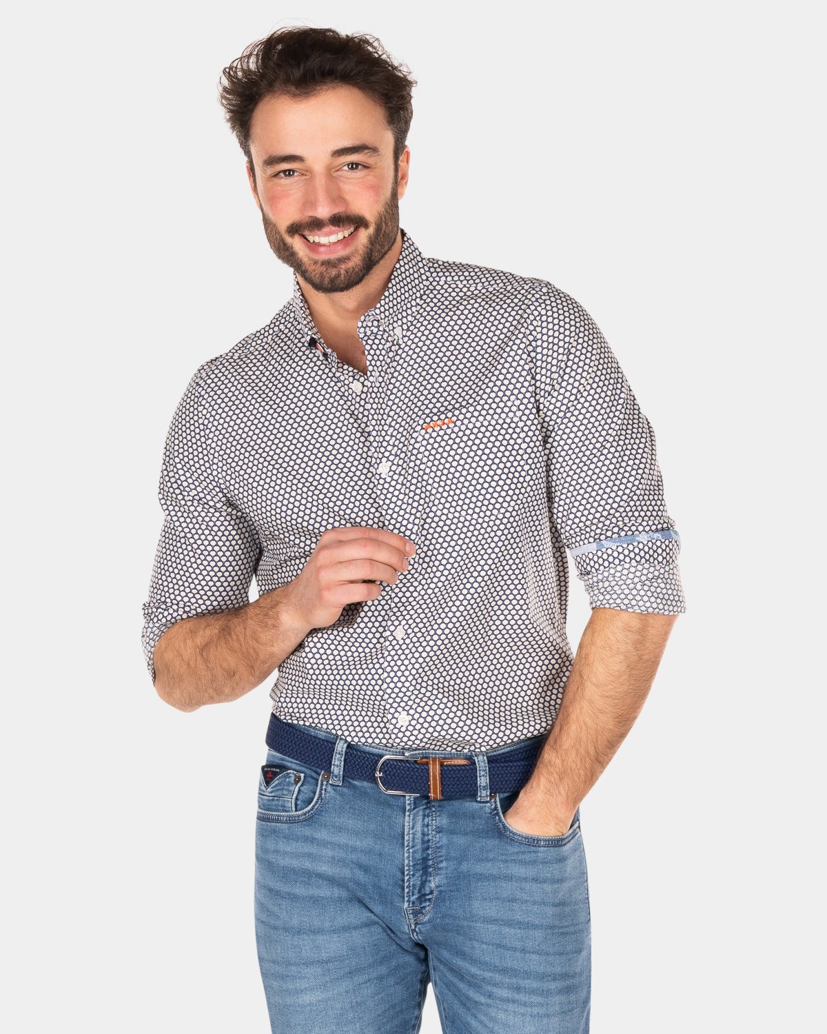 Camisa de algodón con lunares. - Dusk Navy