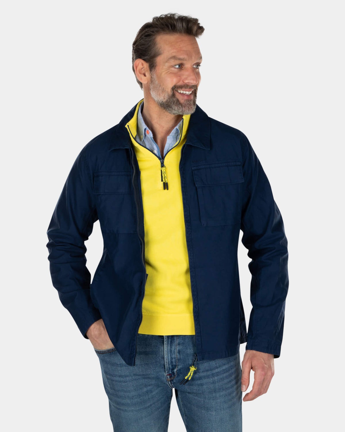 Katoenen overshirt met ritssluiting - Key Navy