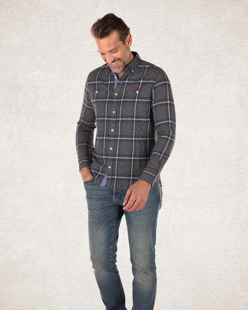 Katoenen flannel overhemd - Grey Melange