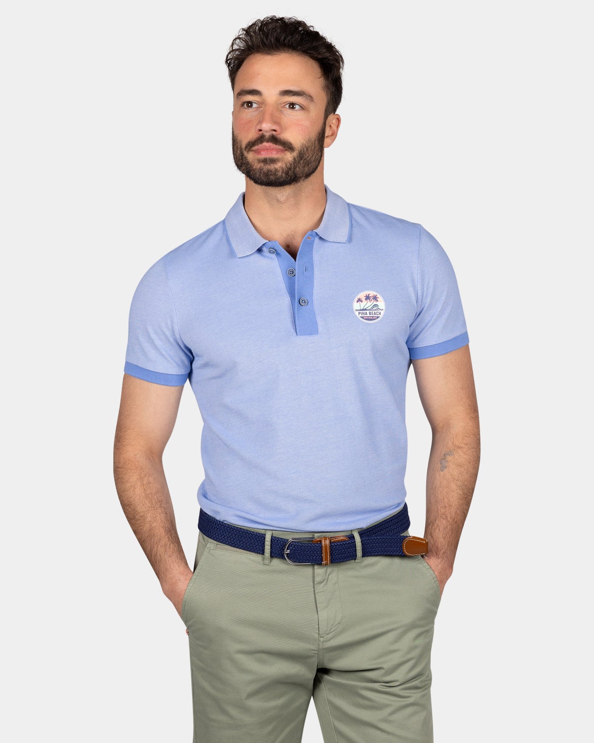 Chemise polo uni en coton - Bed Blue