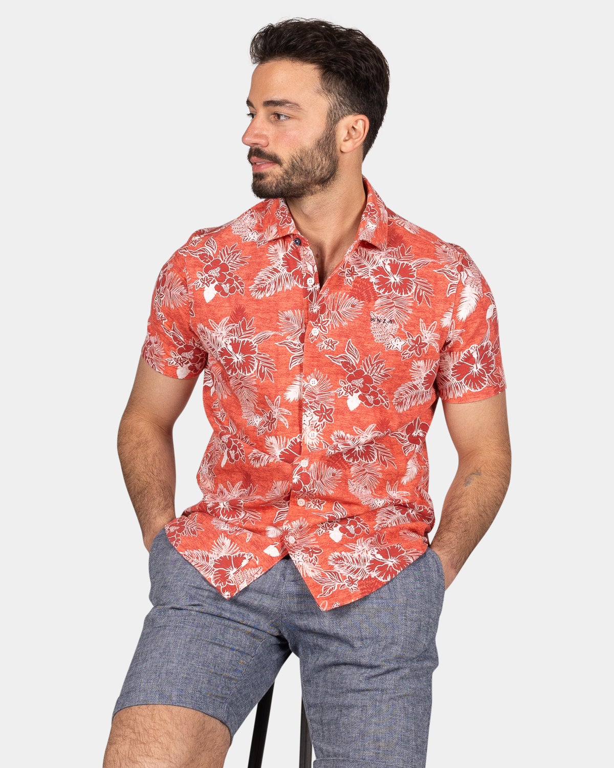 Camisa naranja con flores blancas - Fresh Orange