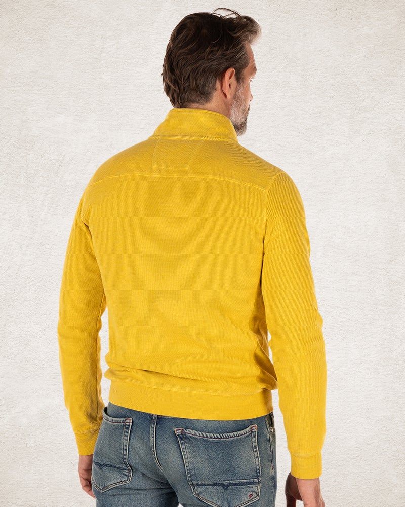 Effen katoenen sweater met halve rits stoke yellow