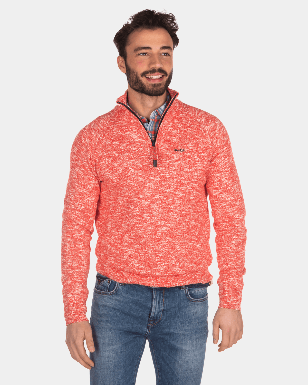 Effen trui met halve rits - Orange Red