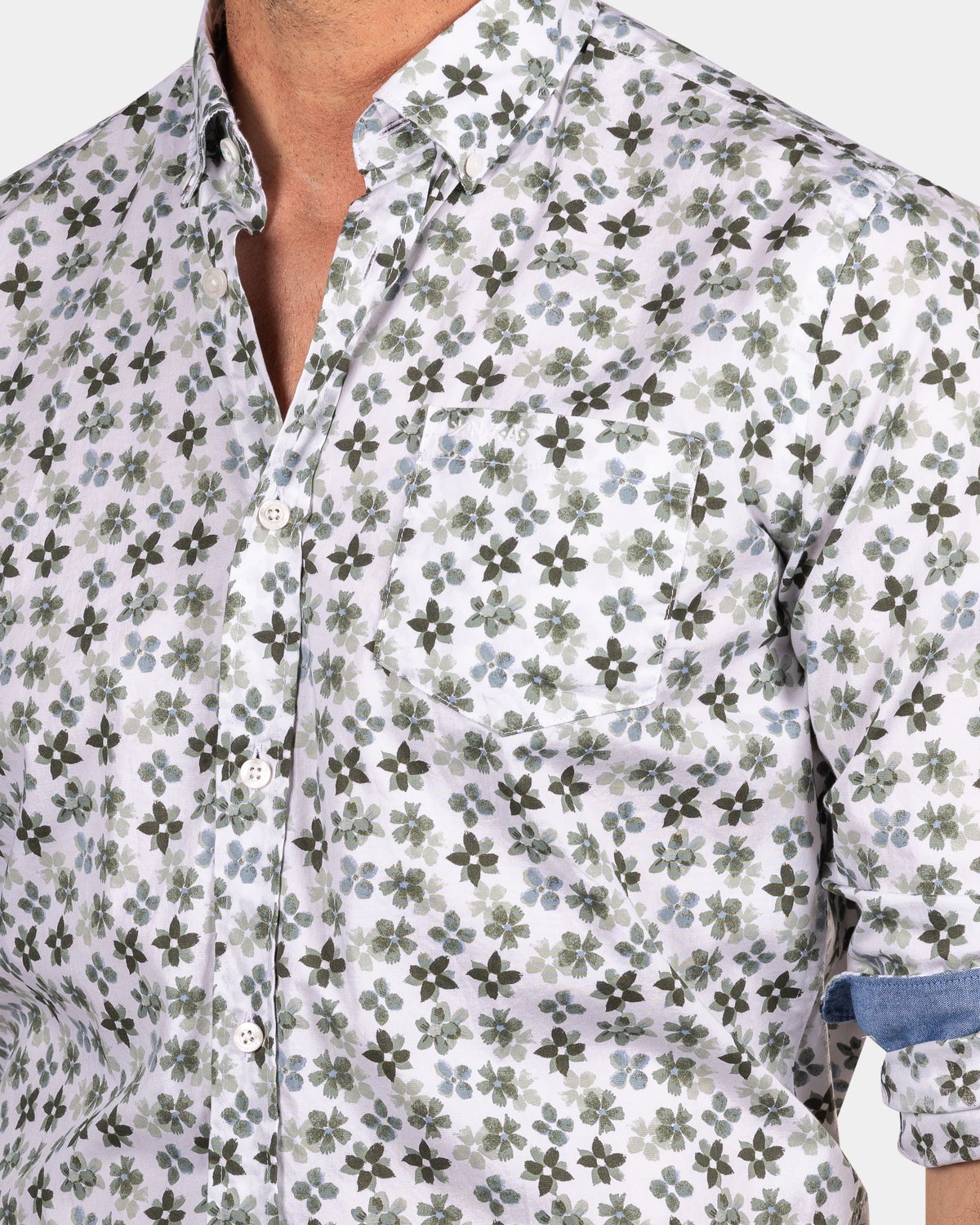 Camisa estampada blanca y verde - Ecru