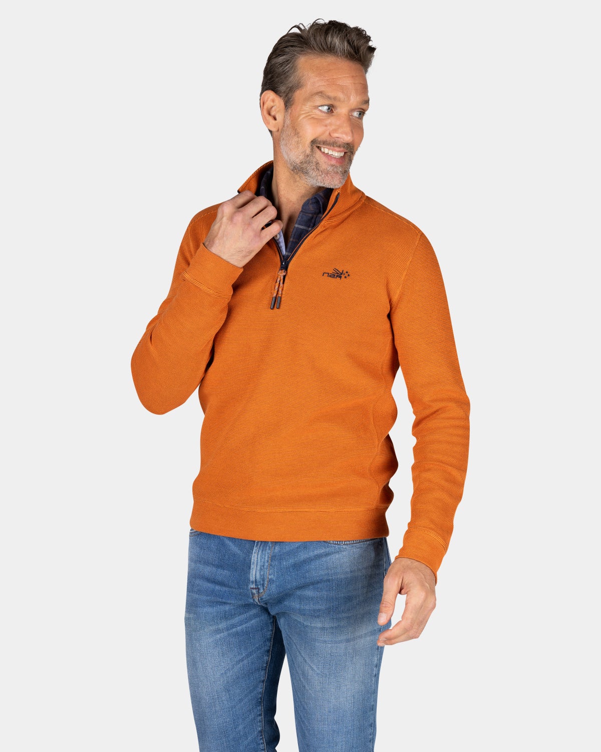 Donkeroranje sweater met halve rits - Almond Orange