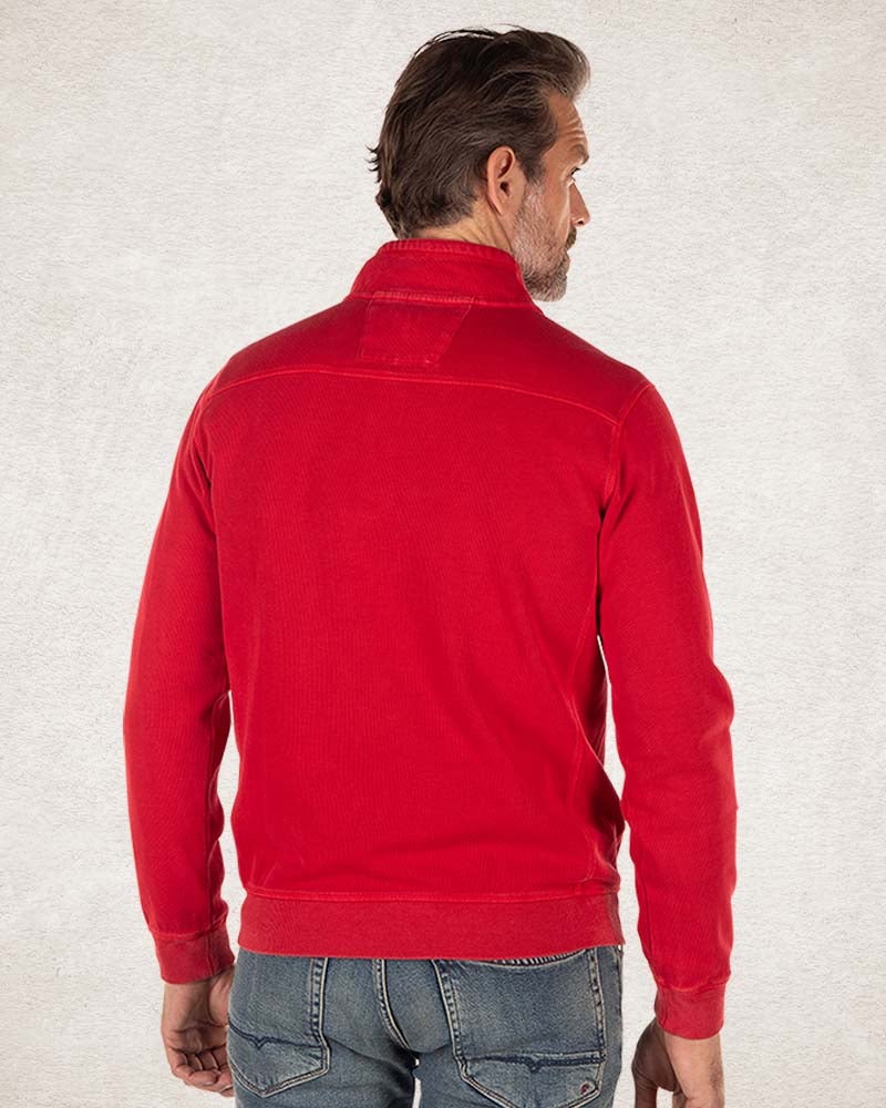 Katoenen sweater met halve rits - Carmine Red