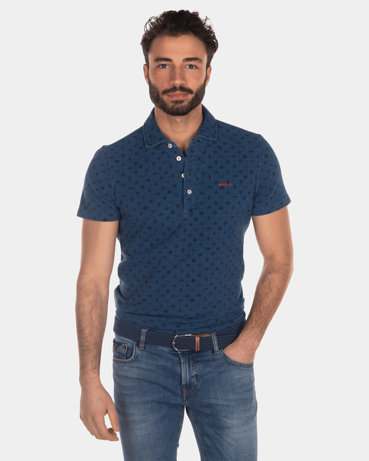 Katoenen polo met stippen blauw - Indigo