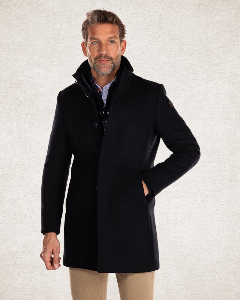 Abrigo clásico de lana azul oscuro. - Pitch Navy