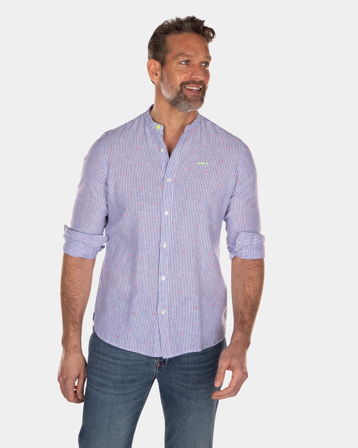 Chemise rayée sans col - Light Blue