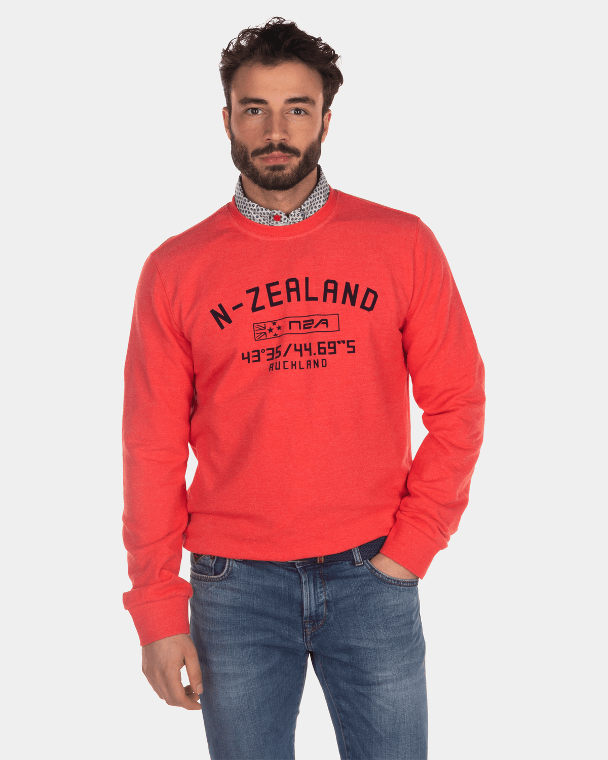 Katoenen sweater met ronde hals - Orange Red