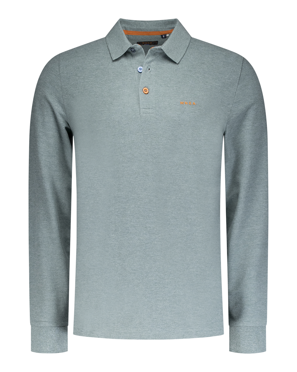 Grünes Baumwoll Poloshirt mit langen Ärmeln - Pebble Green