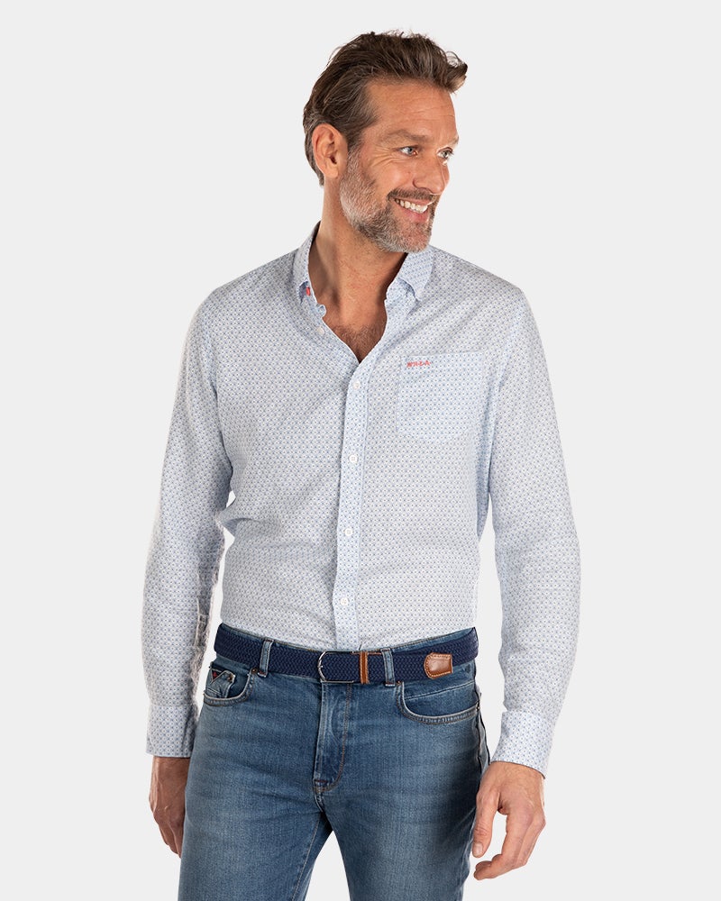 Camisa de lino con lunares. - Universal Blue