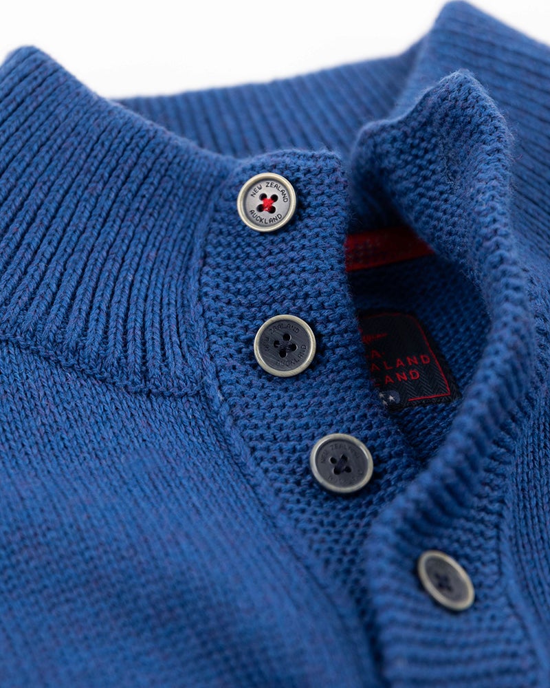 Half buttoned knitted pullover - Bright Water Blue