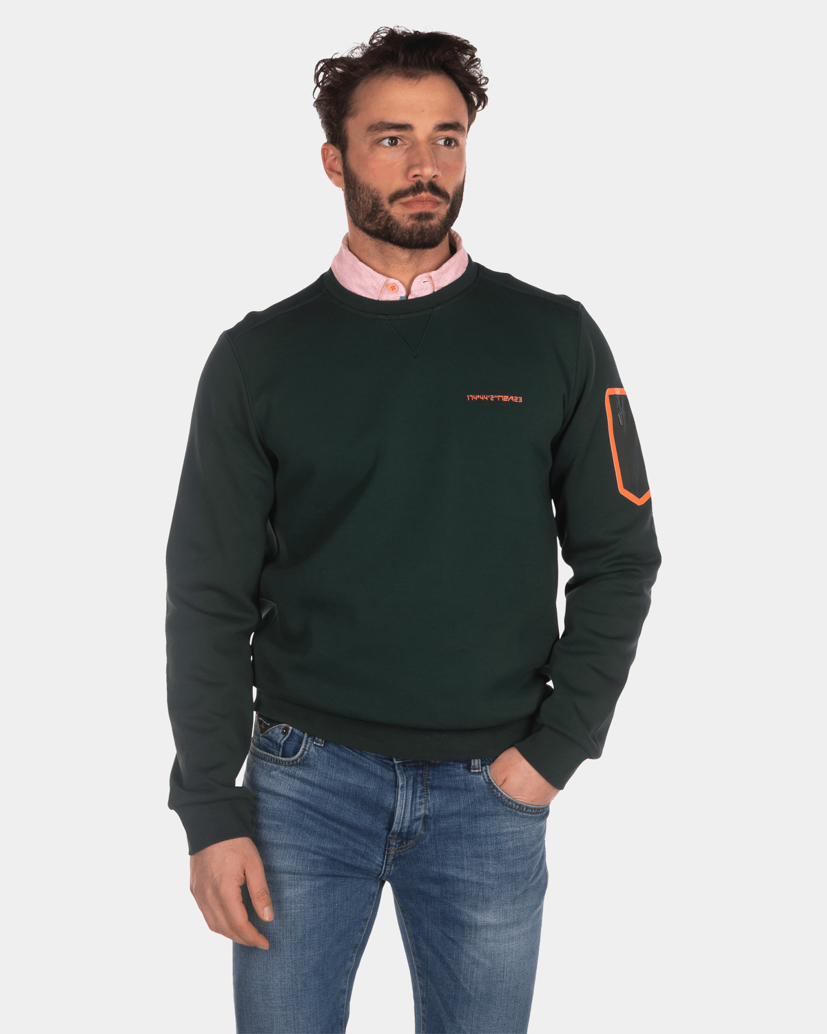 Sweater van katoen met ronde hals - Dark Pine