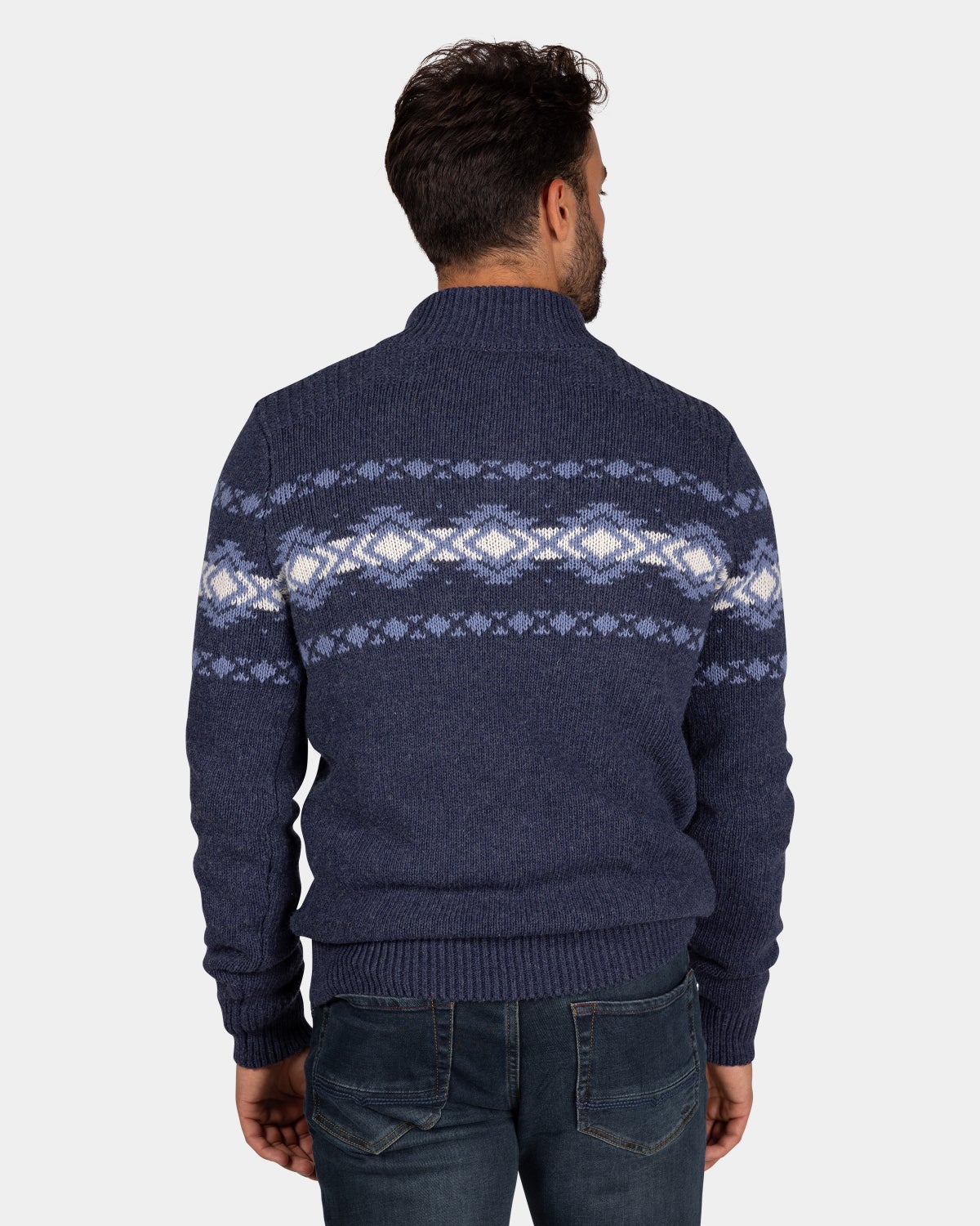 Blauwe pullover met knopen en lichtblauw motief - Tin Blue