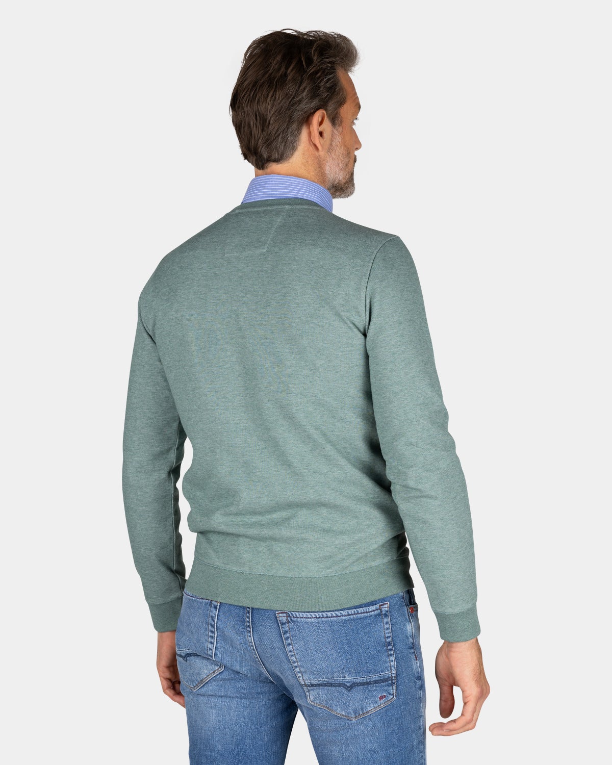 Green sweater with chest text - Pebble Green