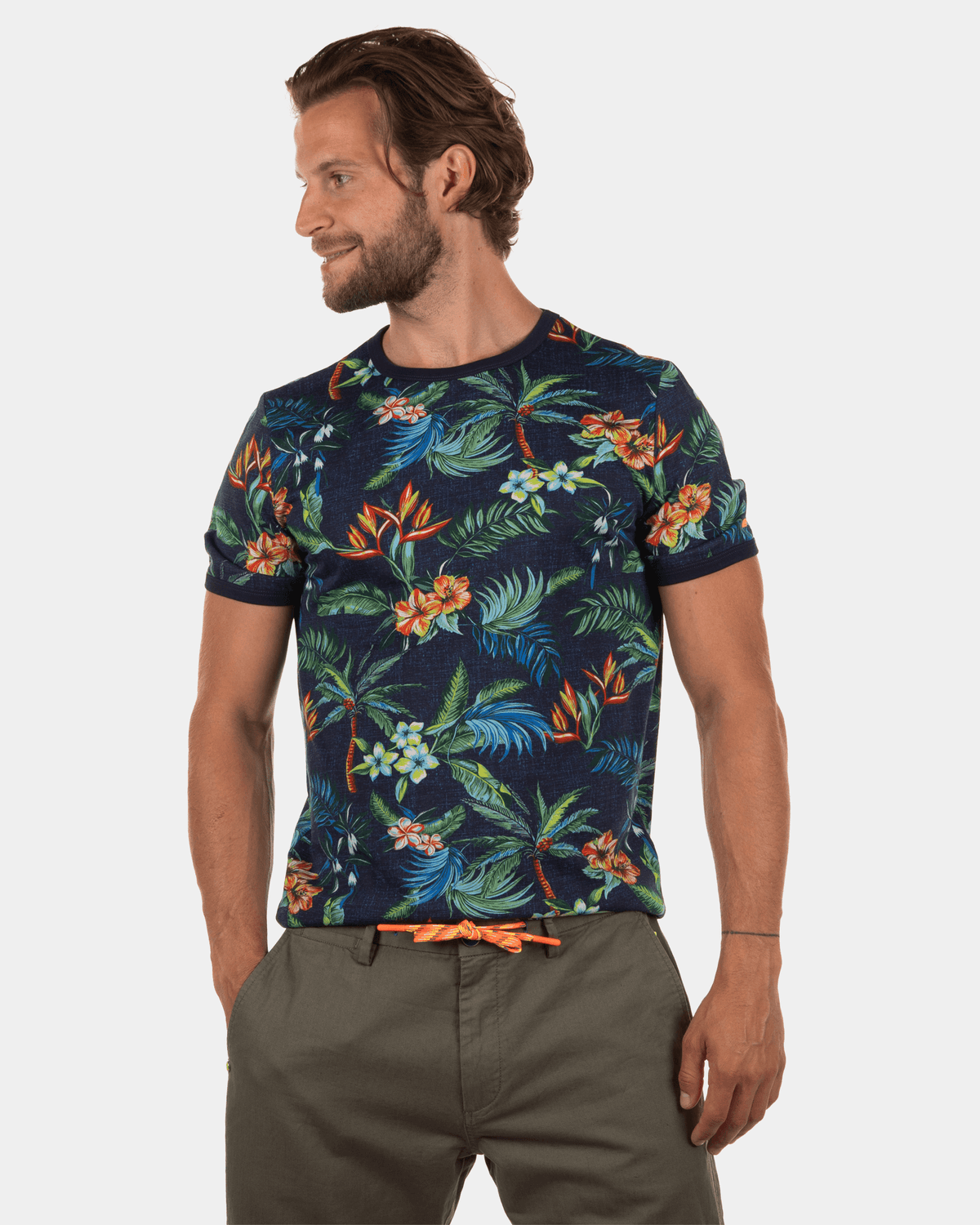 Camiseta floral de algodón Moumoukai - Dutch Navy