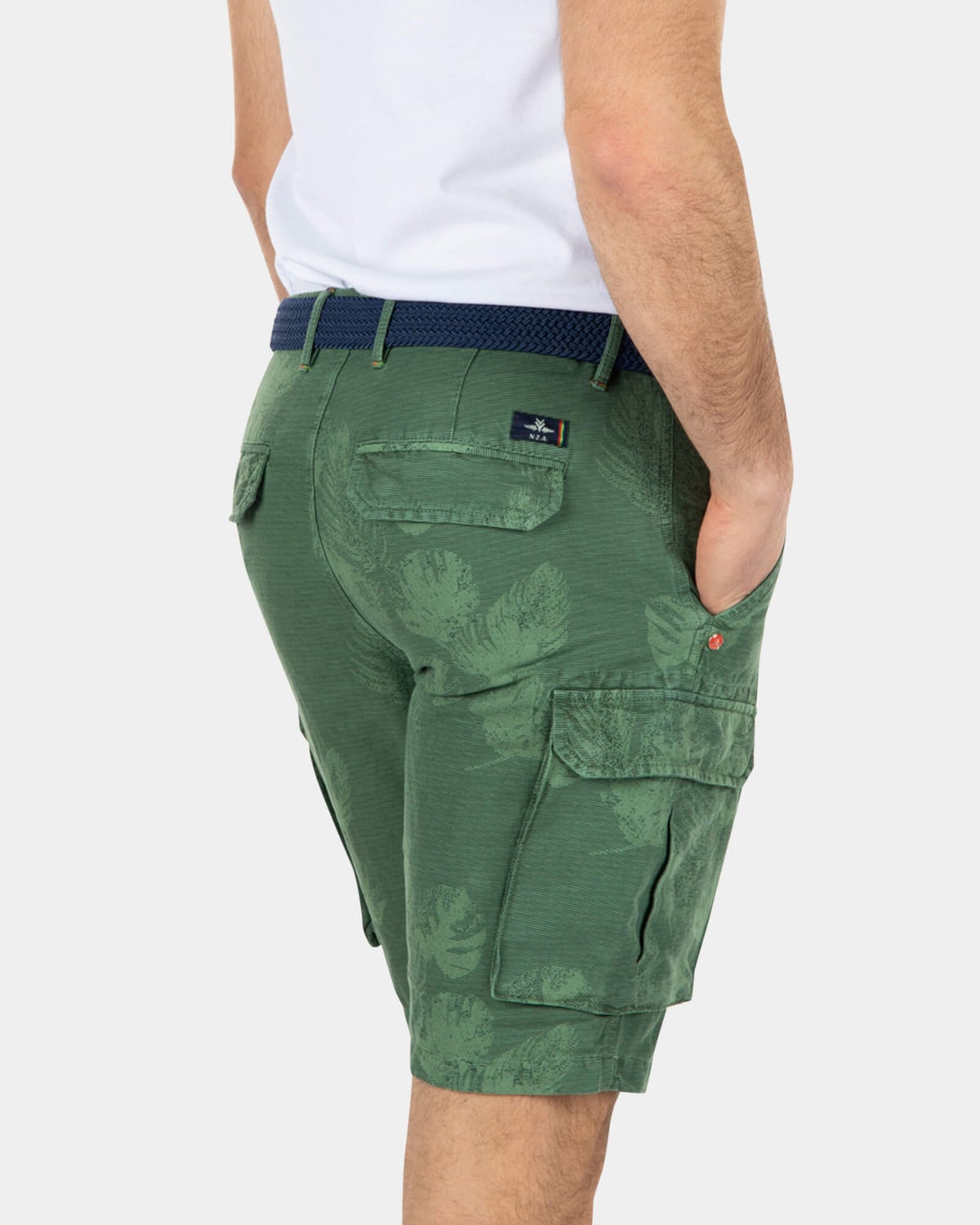 Printed linen cotton cargo shorts - Active Army