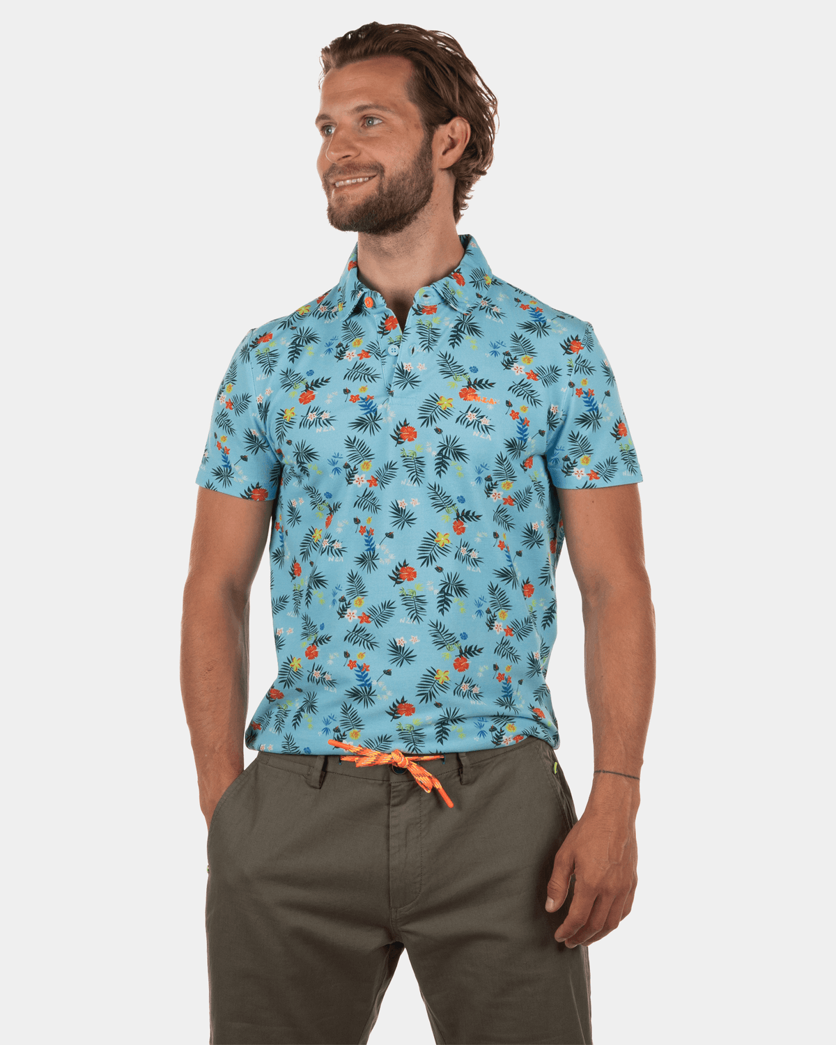 Blumen-Poloshirt von Boil Hole - Lagune Blue