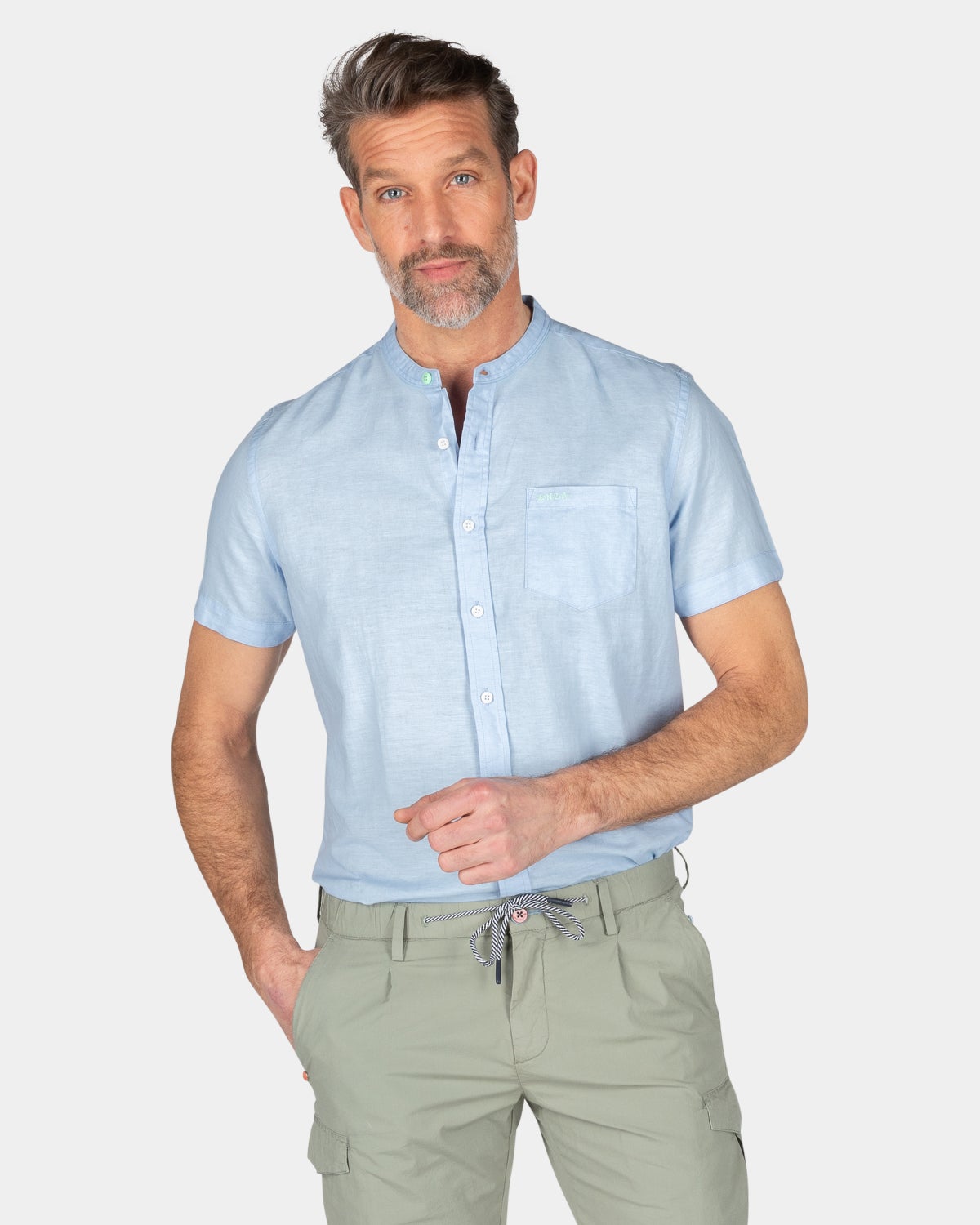 Chemise sans col à manches courtes - Rhythm Blue