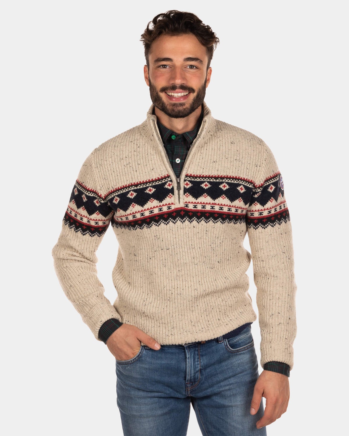 Pullover mit halbem Reißverschluss Aranga - Dusty Ecru