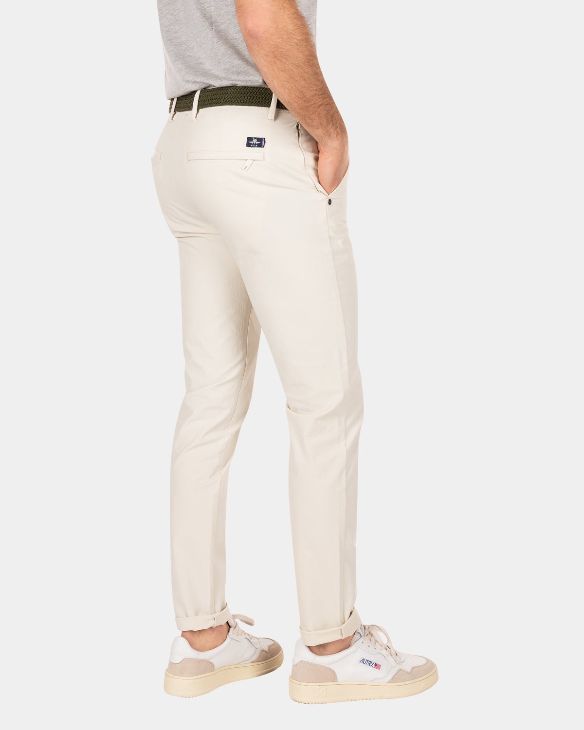 Pantalón chino liso con elástico - Cream