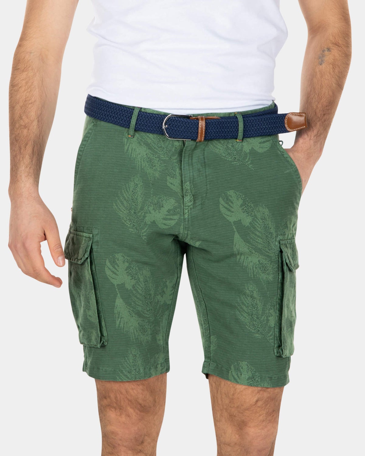 Bedruckte Cargo-Shorts aus Leinen und Baumwolle - Active Army