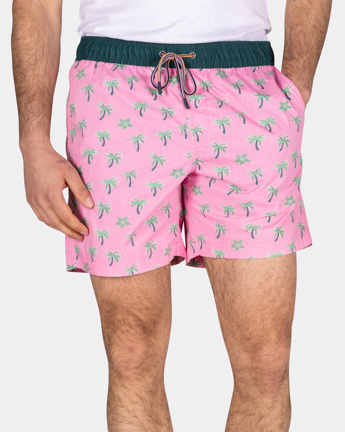 Swimming trunks with palm trees - Bright Pink