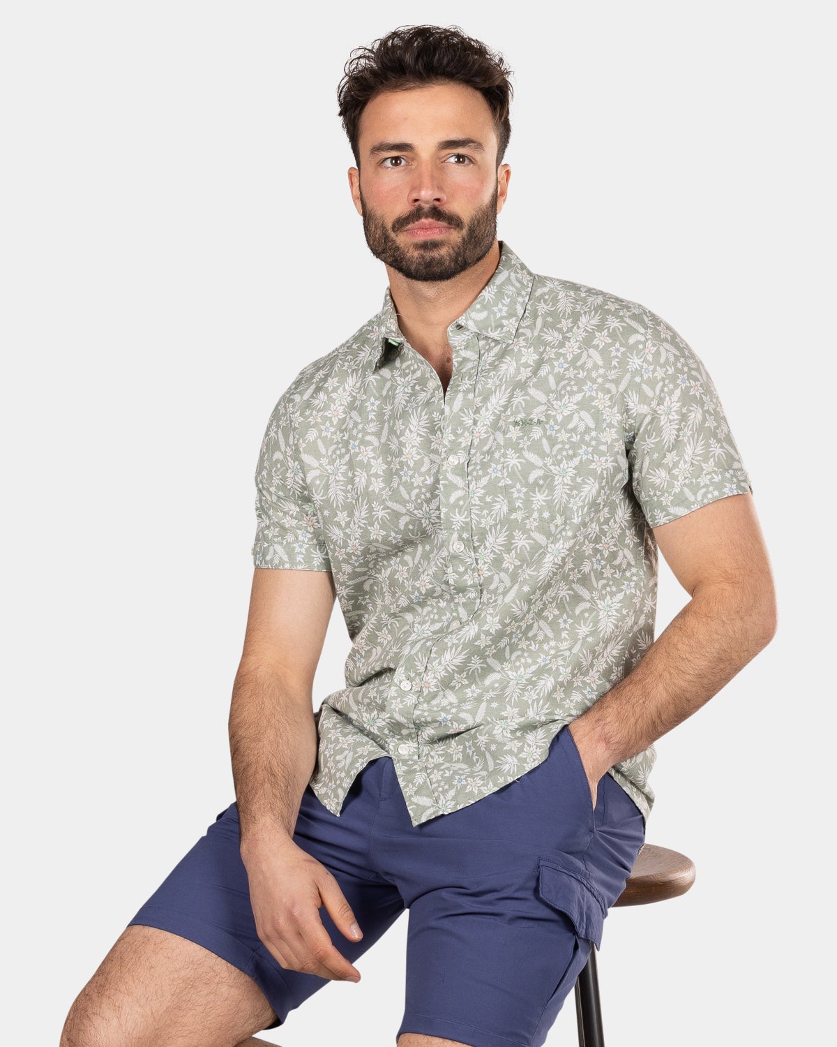 Short sleeve linen shirt with floral print - Mellow Army