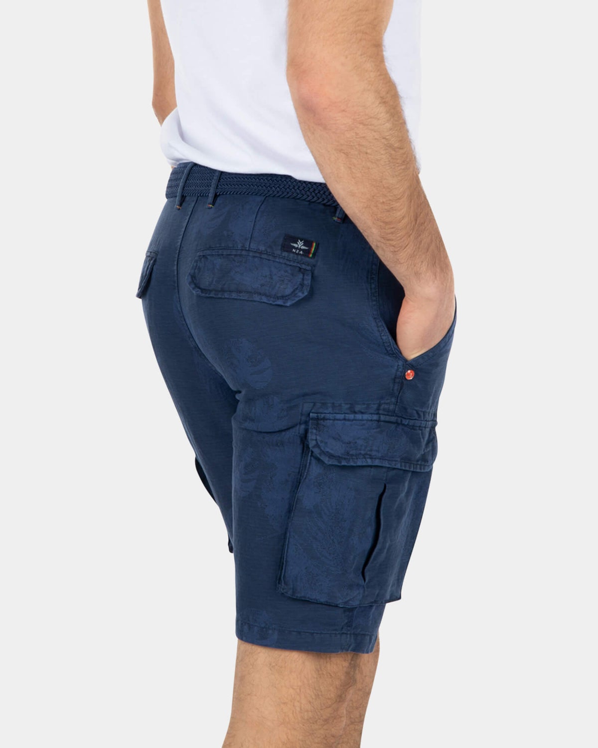 Geprinte linnen katoenen cargo shorts - Key Navy