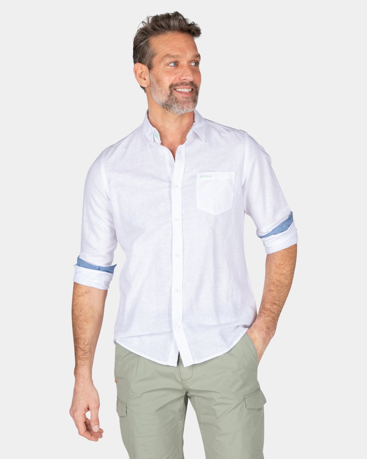 Chemise en lin uni de plusieurs couleurs - White