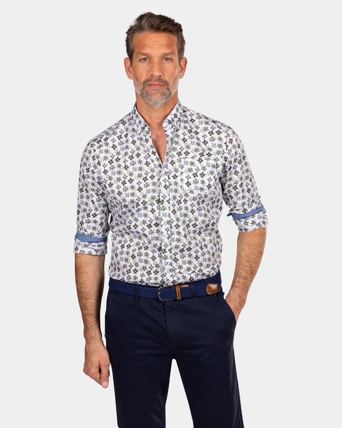 Camisa estampada blanca y verde - Ecru