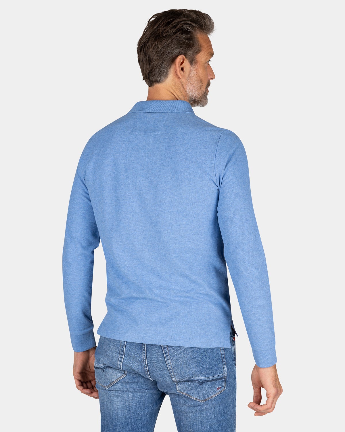 Light blue cotton long sleeve polo - Frozen Blue