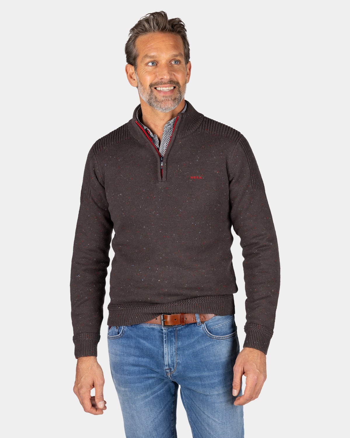 Bruine pullover met halve rits - Mud