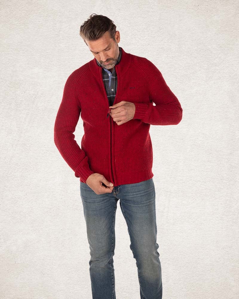 Cardigan tricoté en coton et laine - Carmine red