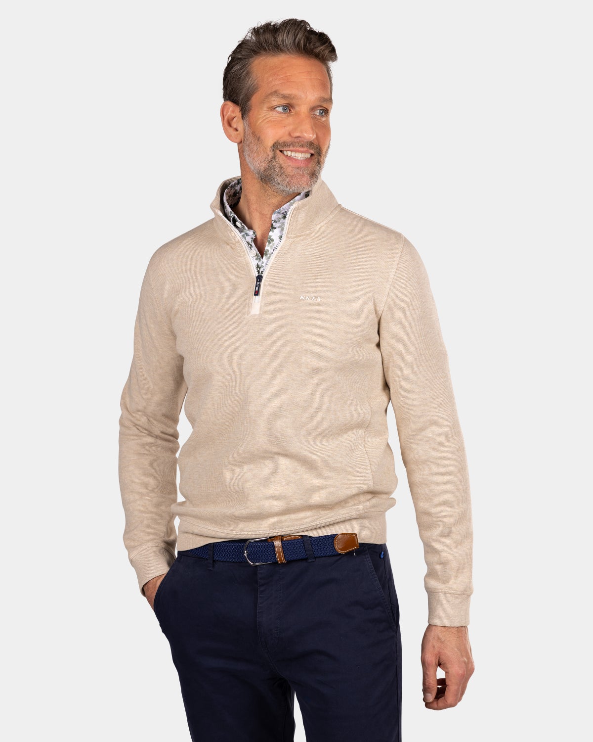 Beigefarbener Sweatshirt mit halbem Reißverschluss - Oat Sand
