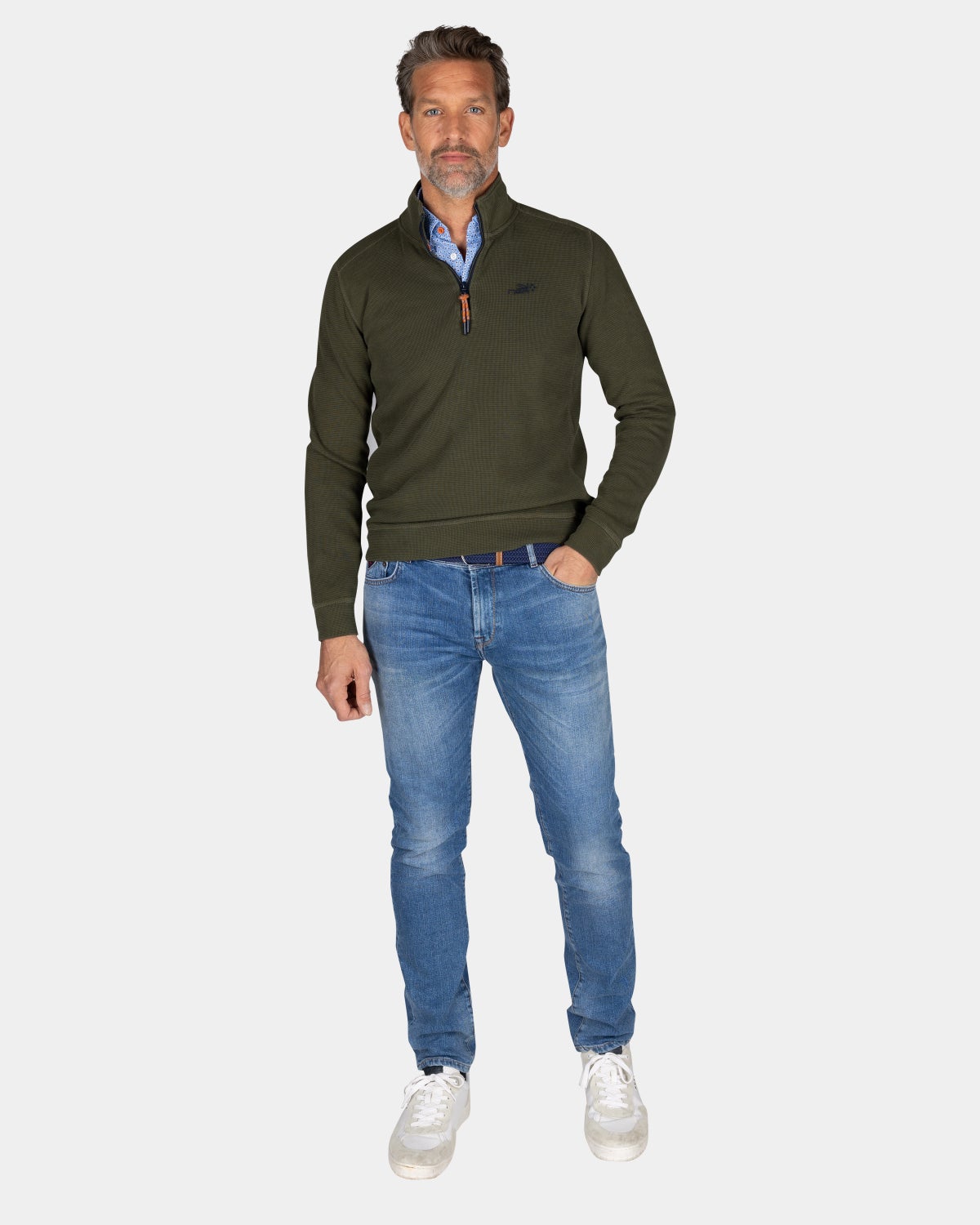 Donkergroene sweater met halve rits - Quartz Green