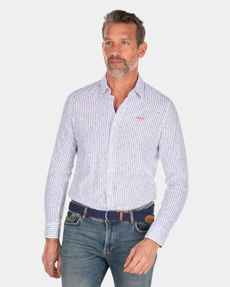Camisa de lino a rayas - White Multicolour