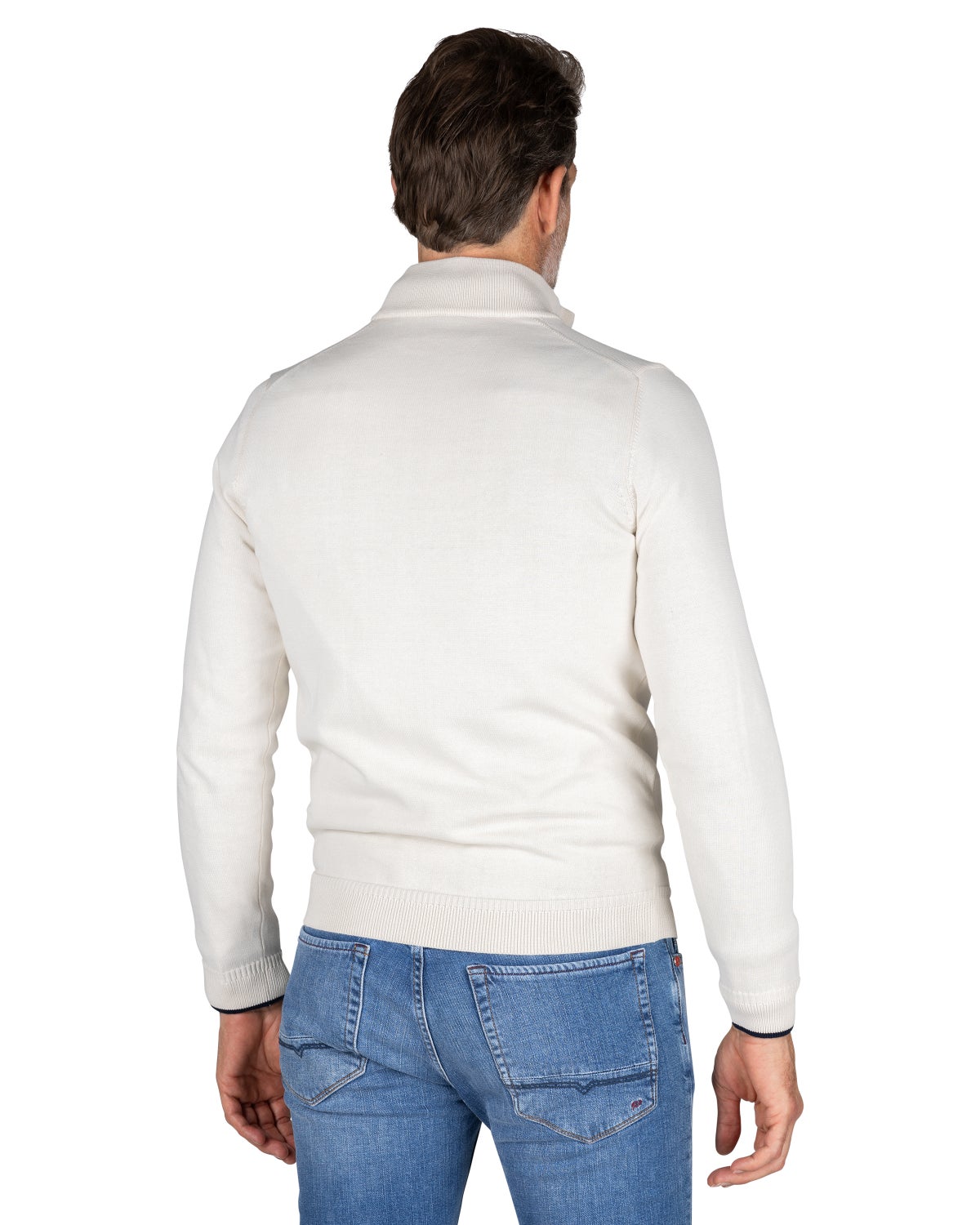 Fine-knit white half-zip sweater - Powder Sand